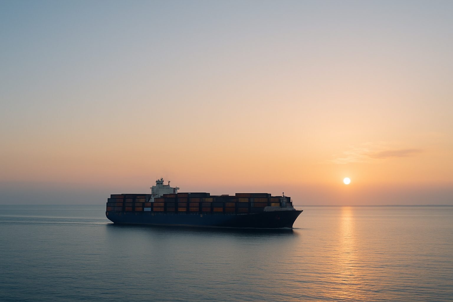 Container ship on an international trade route